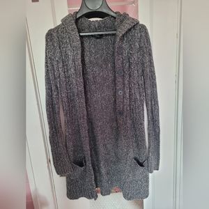 Hooded Long Sleeve Gray Cardigan